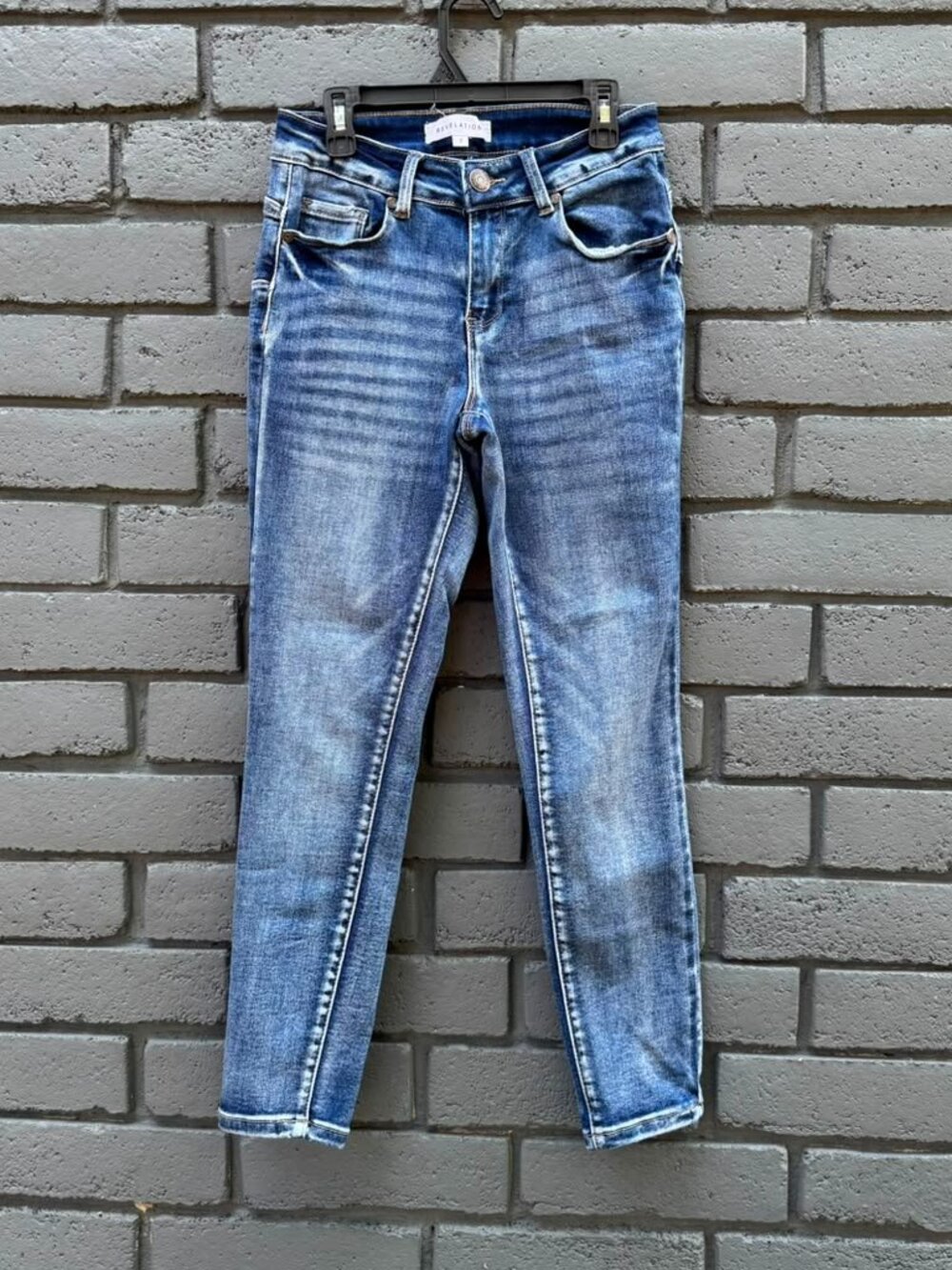 Revelation Womens Skinny Blue Denim Jeans Stretch High Waist Casual Pre Wash  2